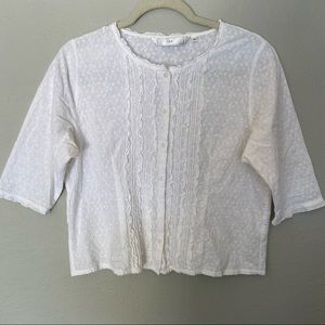 Lala White Embroidered Eyelet 3/4 Sleeves Button down Shirt Size L